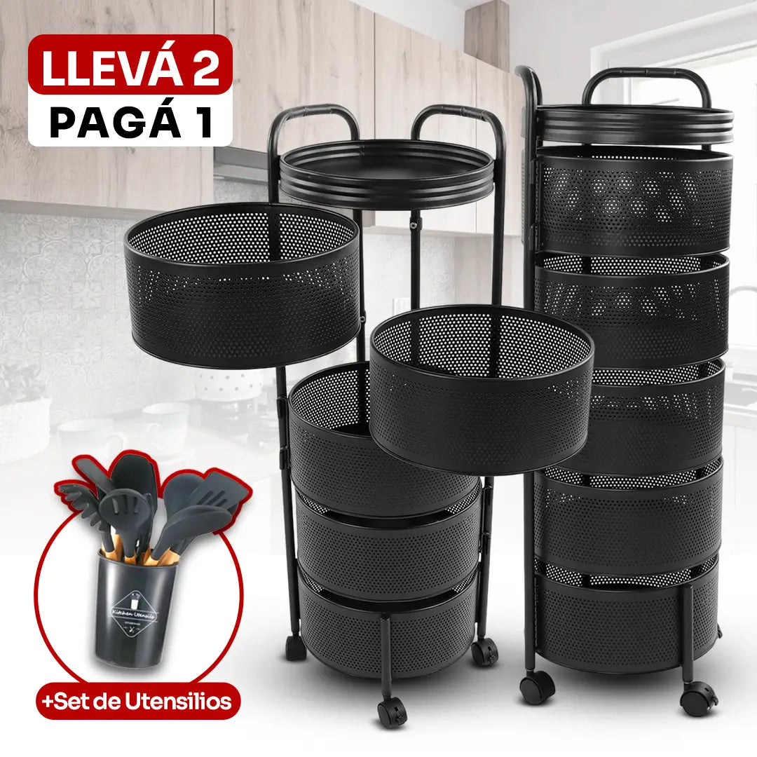LLEVÁ 2 y PAGÁ 1: Frutera Articulada de Acero Inoxidable Giratoria + Set de Utensilios de Cocina