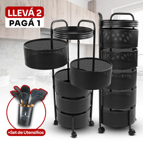 LLEVÁ 2 y PAGÁ 1: Frutera Articulada de Acero Inoxidable Giratoria + Set de Utensilios de Cocina