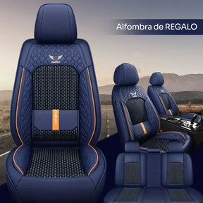 Fundas Asientos Autos Universal Cuero Legítimo + Juego Cubre Alfombra Premium