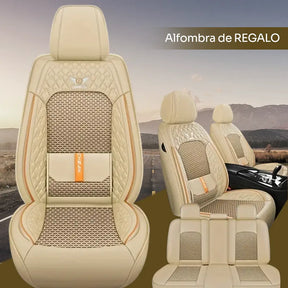 Fundas Asientos Autos Universal Cuero Legítimo + Juego Cubre Alfombra Premium