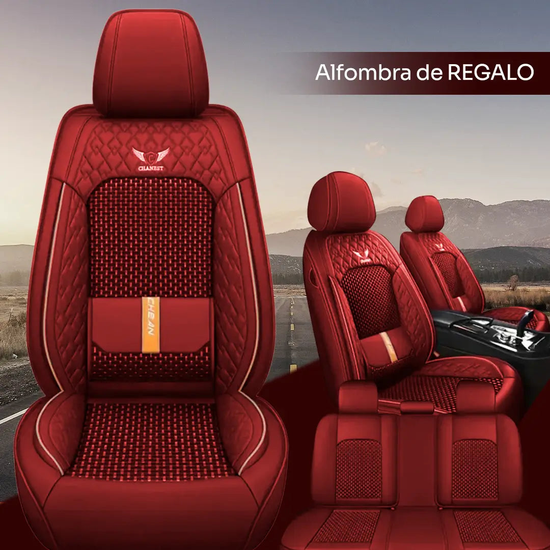 Fundas Asientos Autos Premium en Cuero Legítimo + Juego Cubre Alfombra Premium